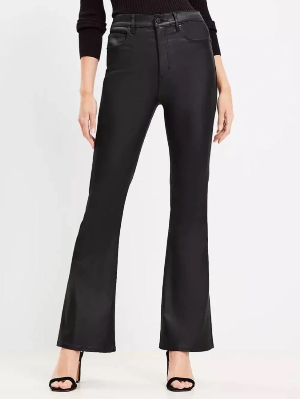 LOFT Coated High Rise Slim Flare Jeans